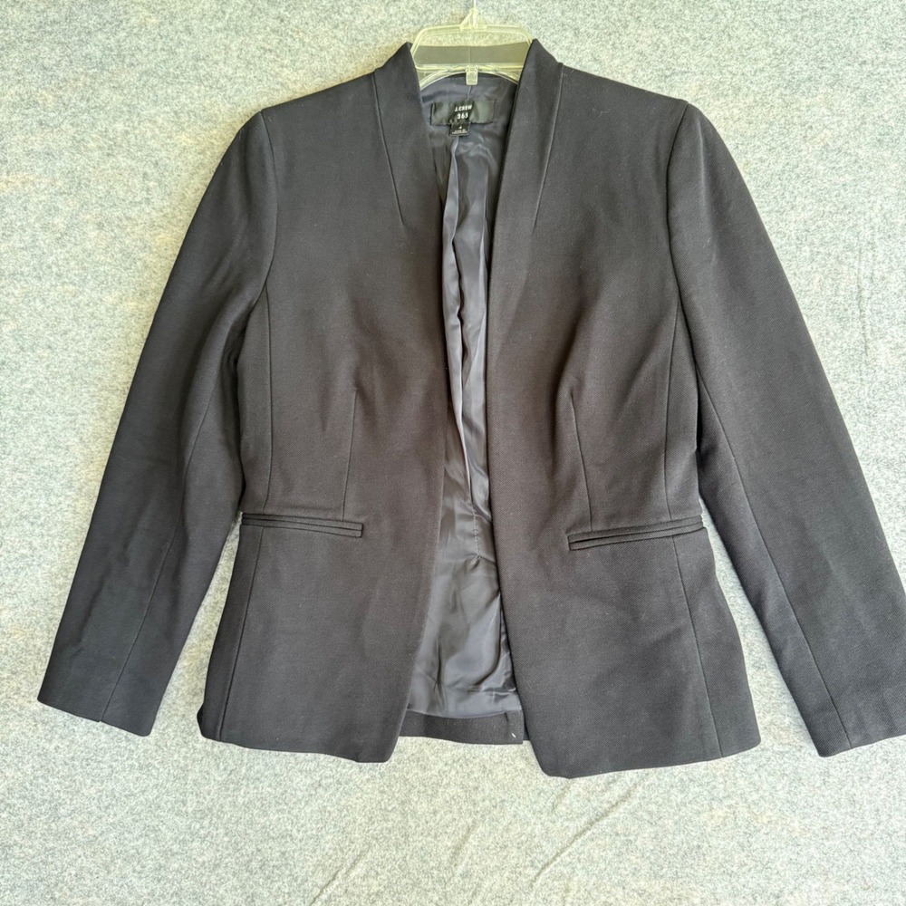 J.Crew 365 Black Open Front Collarless Blazer Jacket Size 4 Professional Crepe